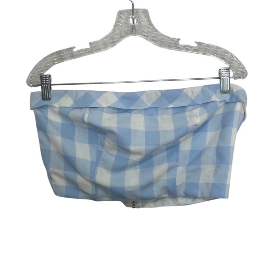 Altard State Gingham Strapless Crop Top Large Blue White New WOT Back Zipper